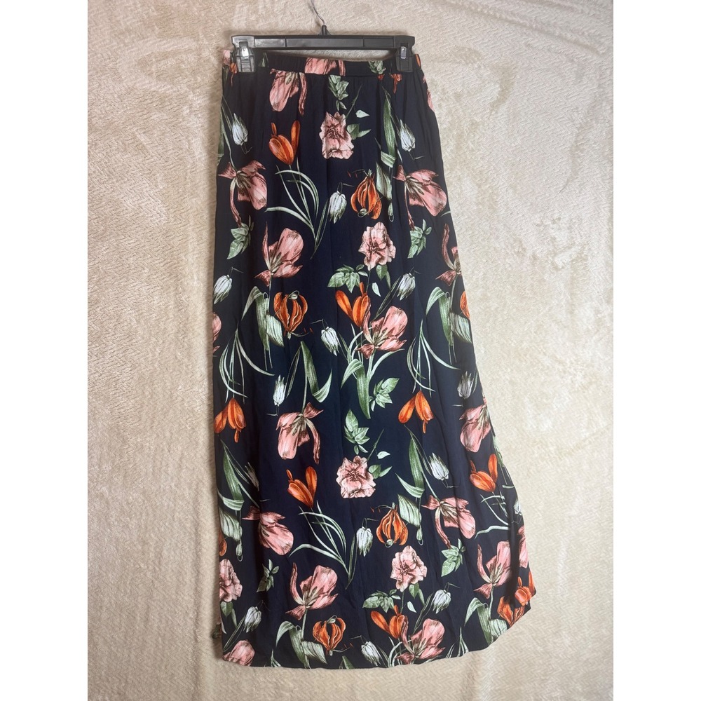Lulus Navy Blue Floral Maxi Skirt High Waisted Tulip Slit M - Picture 3 of 6